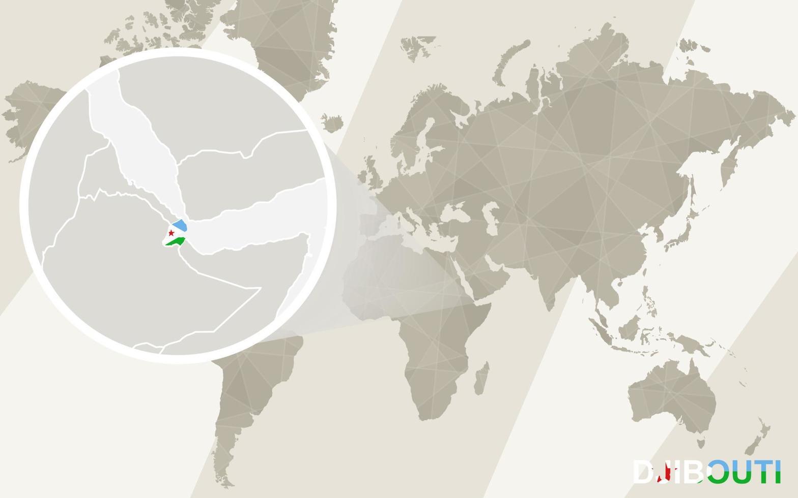 zoom en el mapa y la bandera de djibouti. mapa del mundo. vector