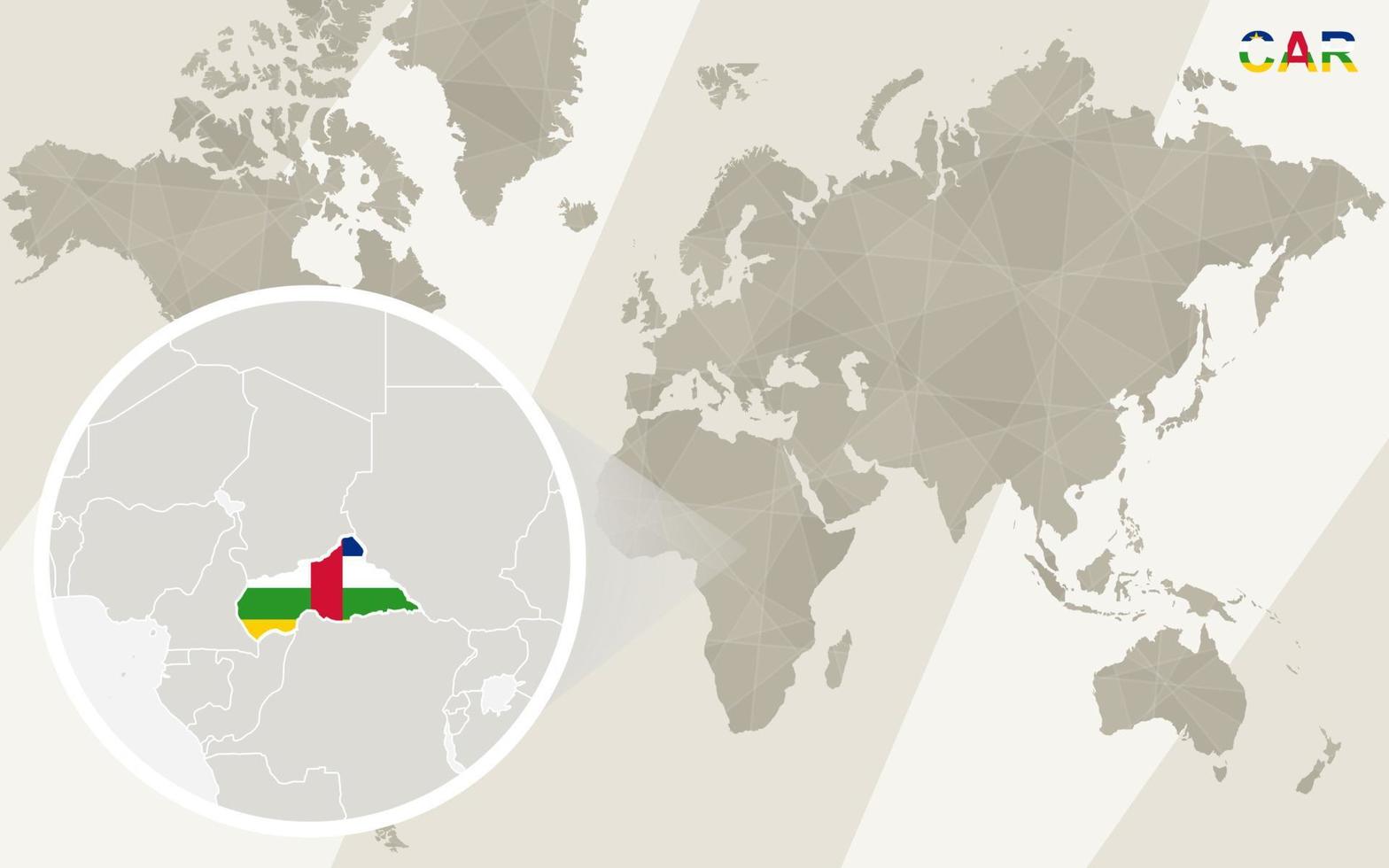 Zoom on CAR Map and Flag. World Map. vector