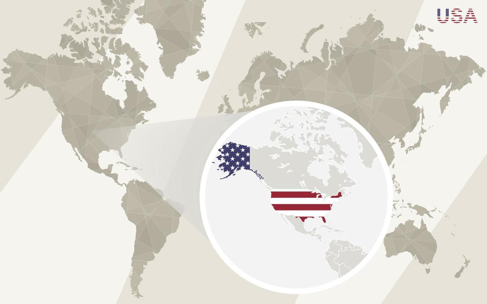 Zoom on USA Map and Flag. World Map. vector