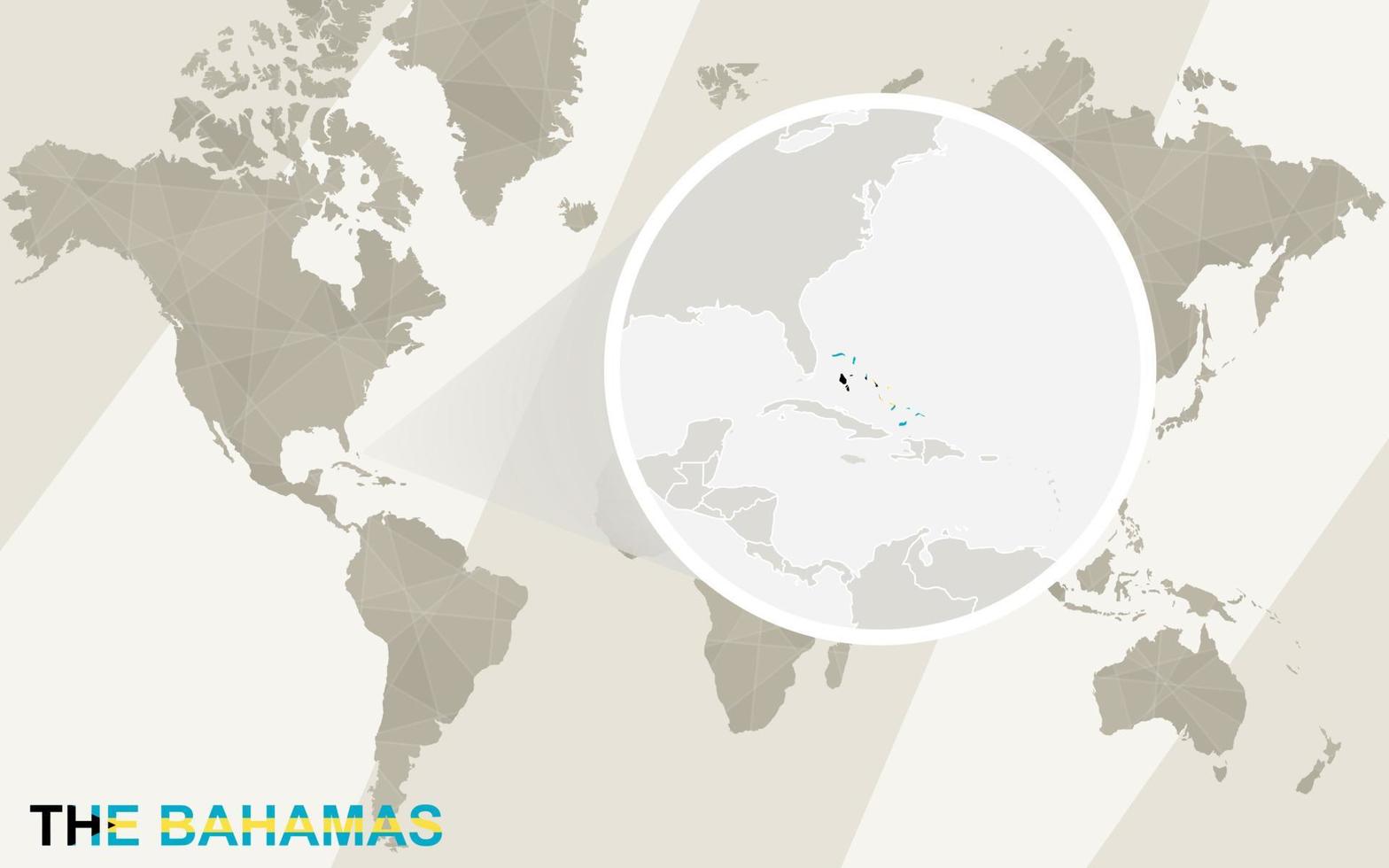 zoom en el mapa y la bandera de bahamas. mapa del mundo. vector