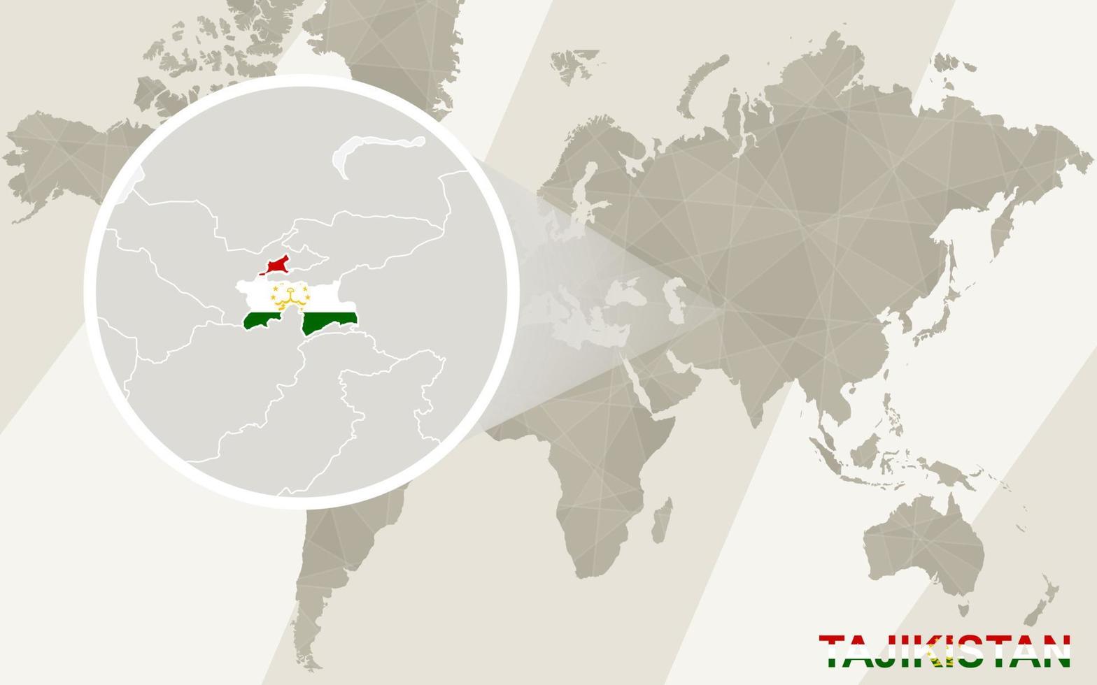 Zoom en el mapa y la bandera de Tayikistán. mapa del mundo. vector