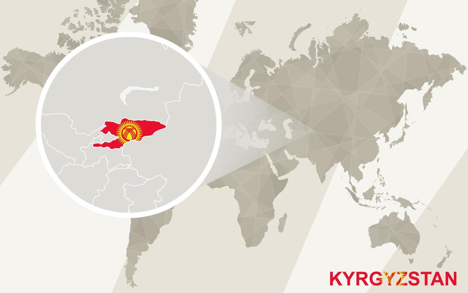 Zoom on Kyrgyzstan Map and Flag. World Map. vector