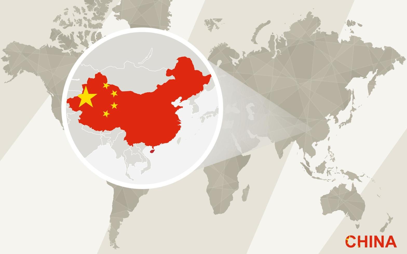 zoom en el mapa y la bandera de china. mapa del mundo. vector