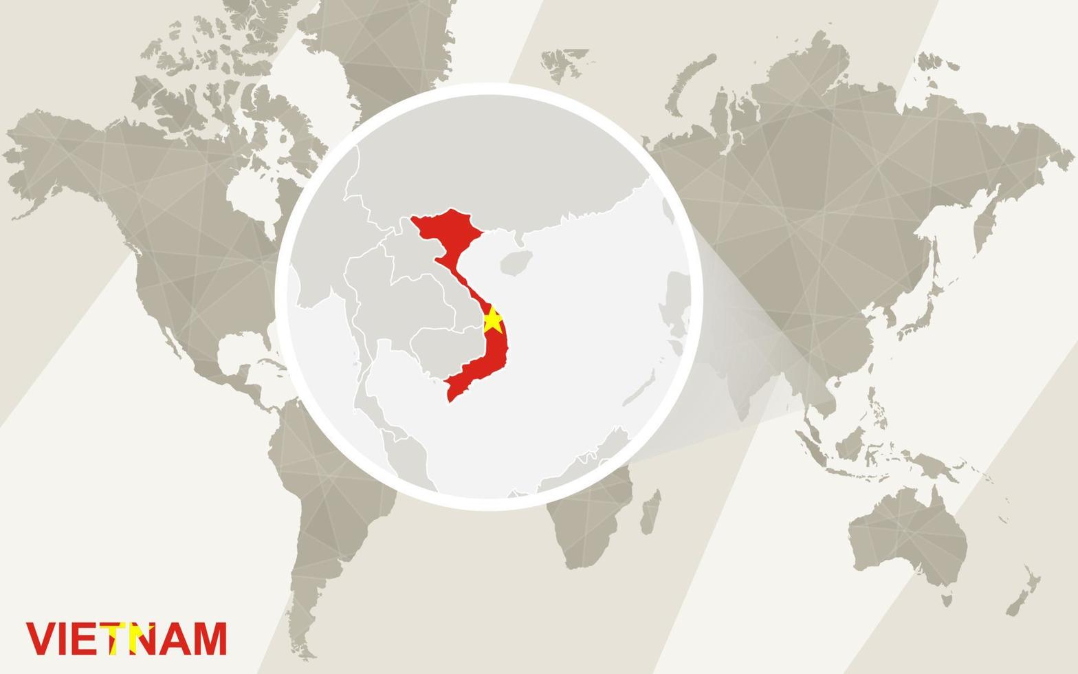 zoom en el mapa y la bandera de vietnam. mapa del mundo. vector