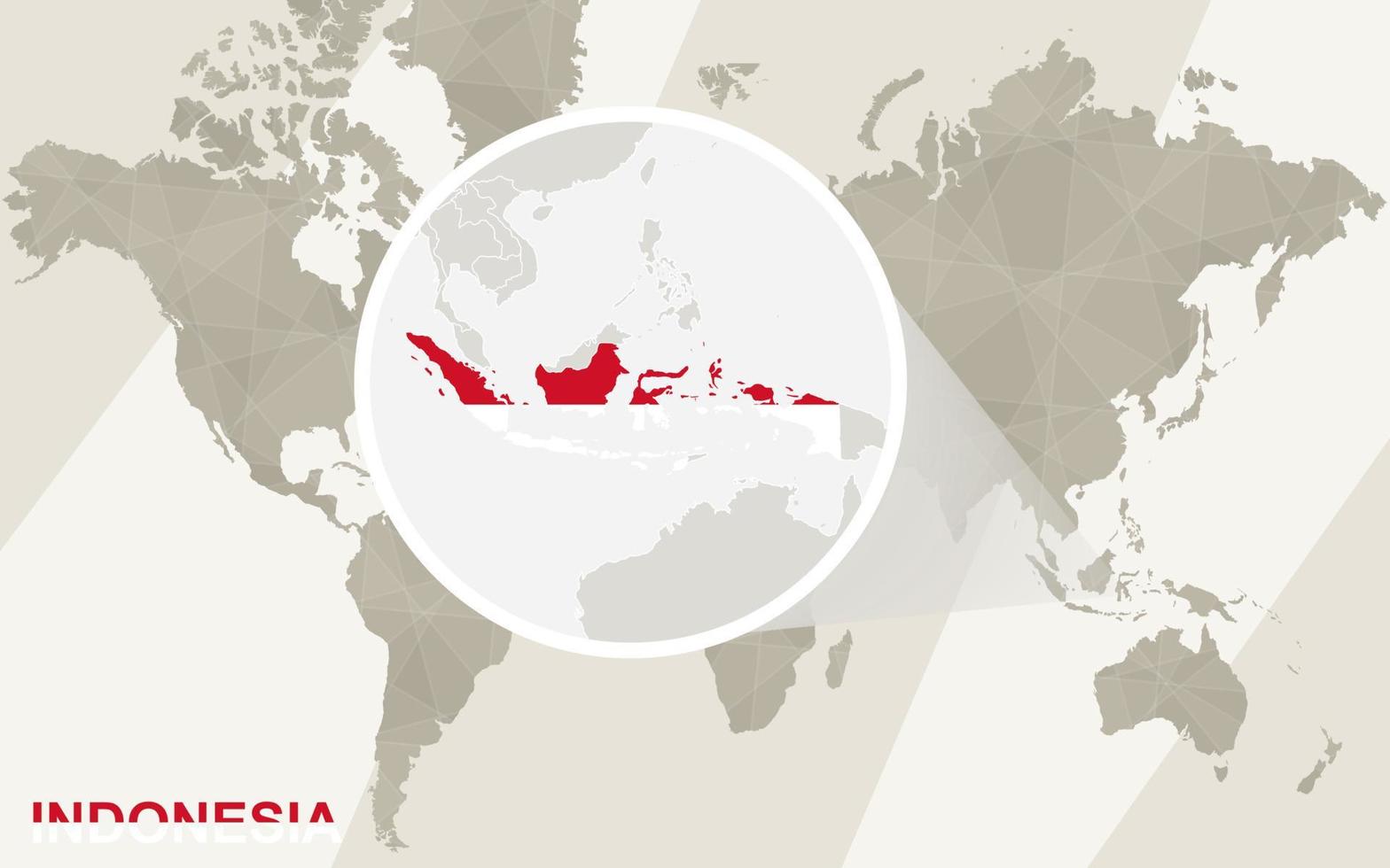 zoom en el mapa y la bandera de indonesia. mapa del mundo. vector