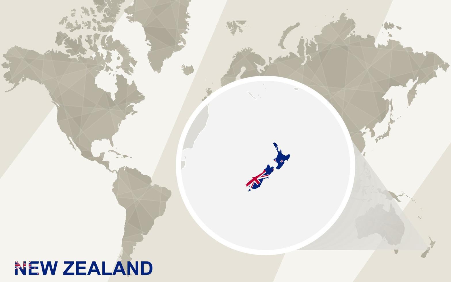 Zoom on New Zealand Map and Flag. World Map. vector