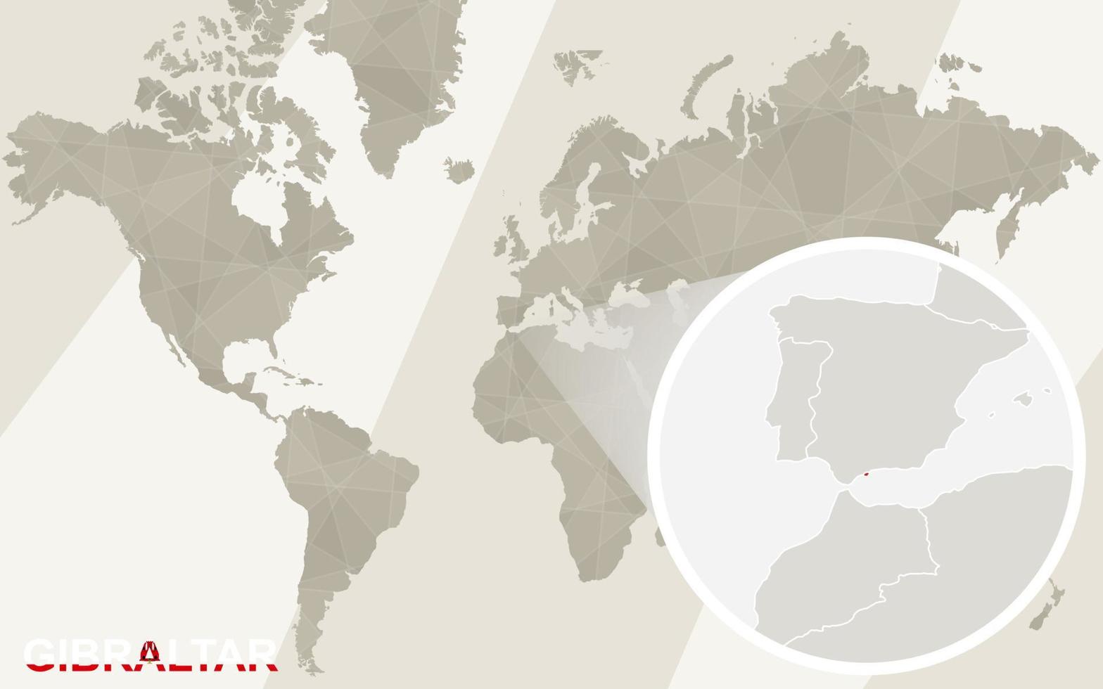 zoom en el mapa y la bandera de gibraltar. mapa del mundo. vector