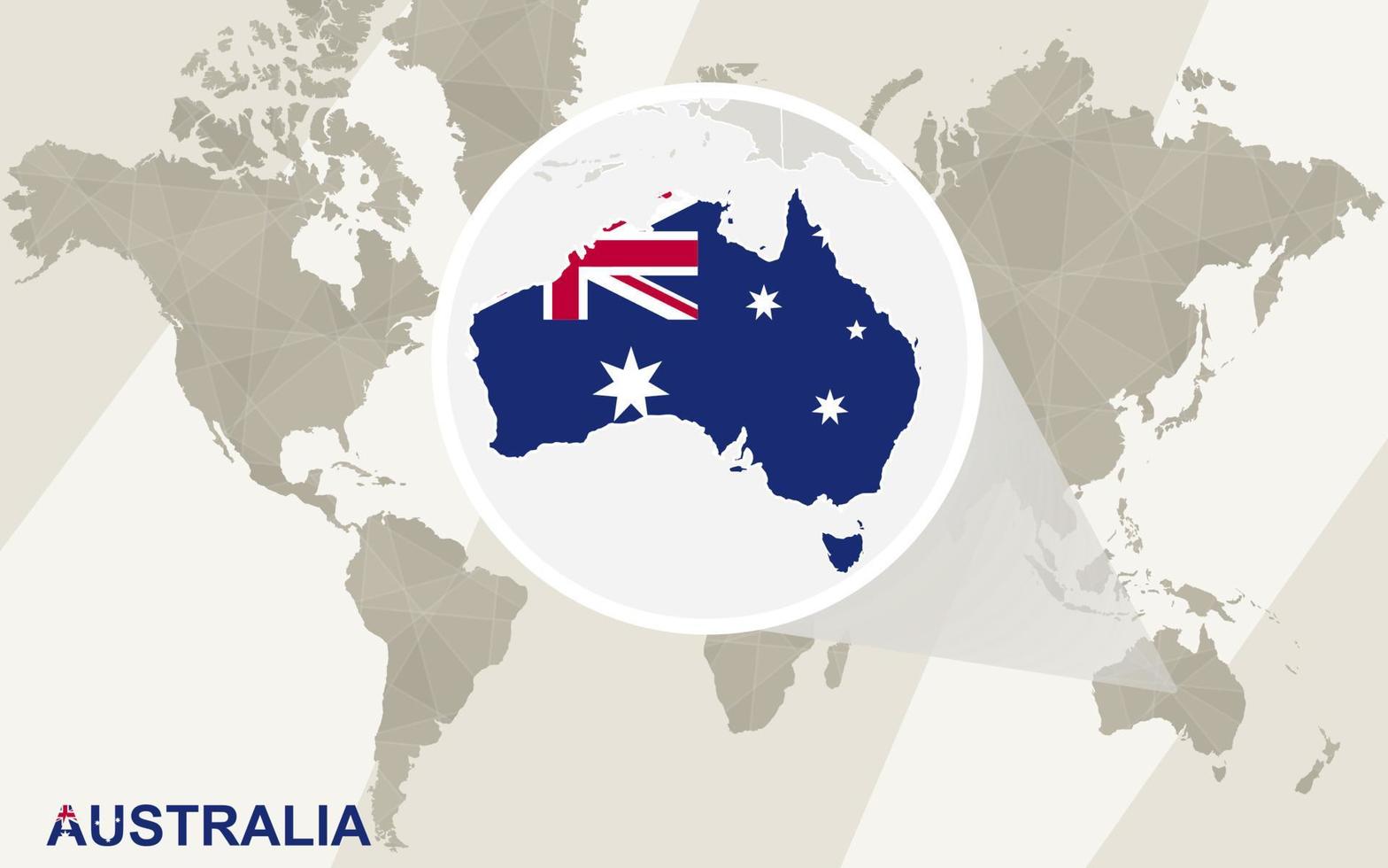 zoom en el mapa y la bandera de australia. mapa del mundo. vector