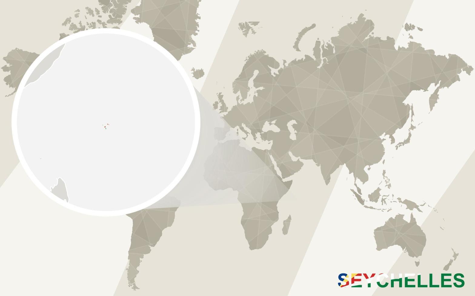 zoom en el mapa y la bandera de seychelles. mapa del mundo. vector