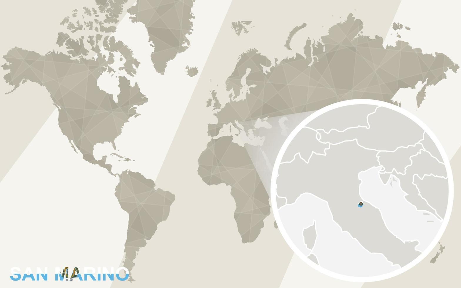 zoom en el mapa y la bandera de san marino. mapa del mundo. vector