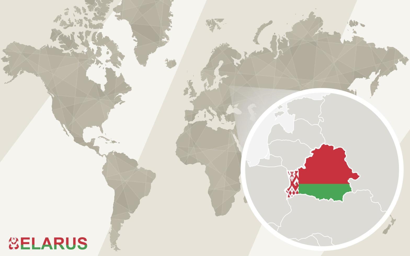 zoom en el mapa y la bandera de bielorrusia. mapa del mundo. vector