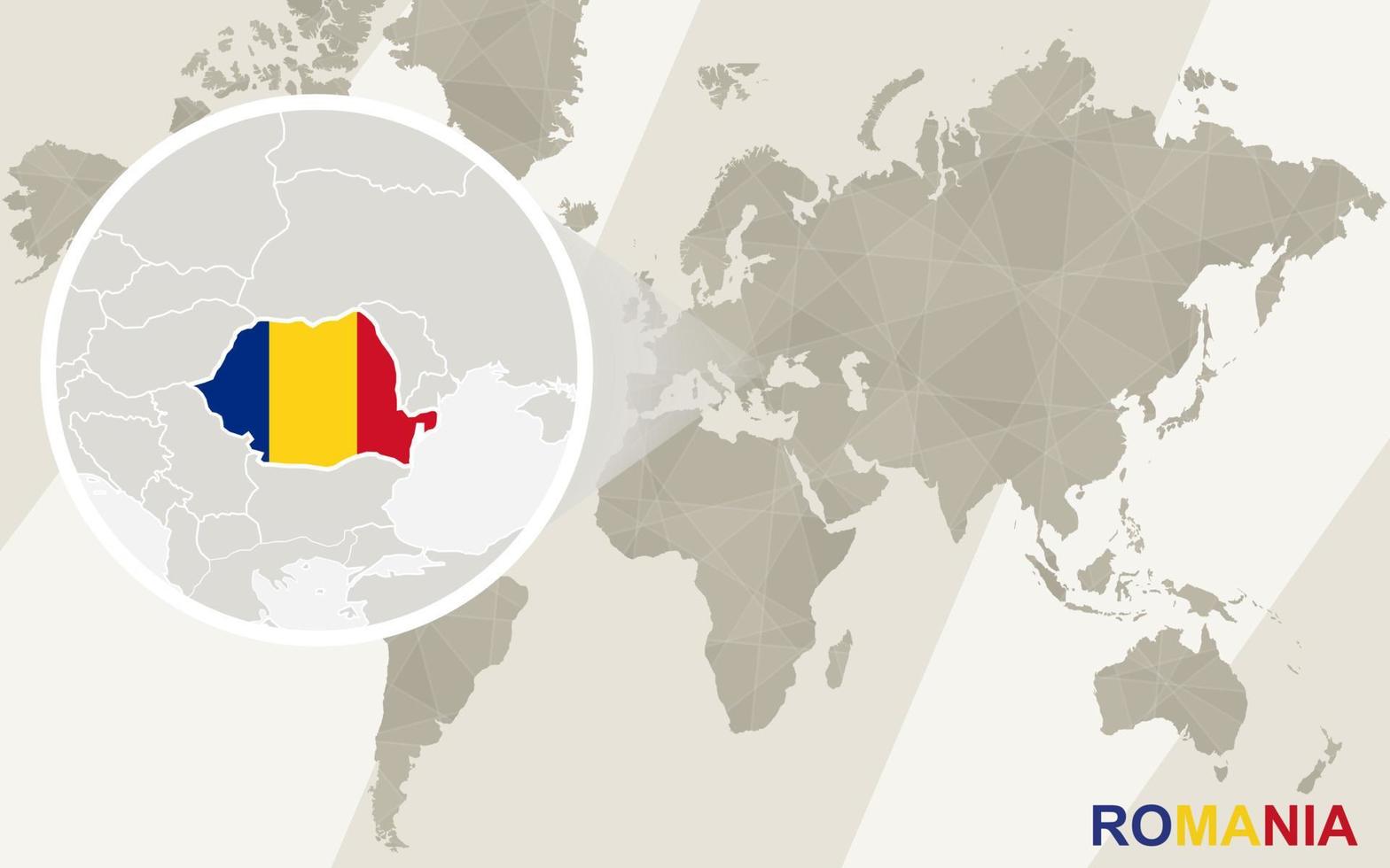 Zoom on Romania Map and Flag. World Map. vector