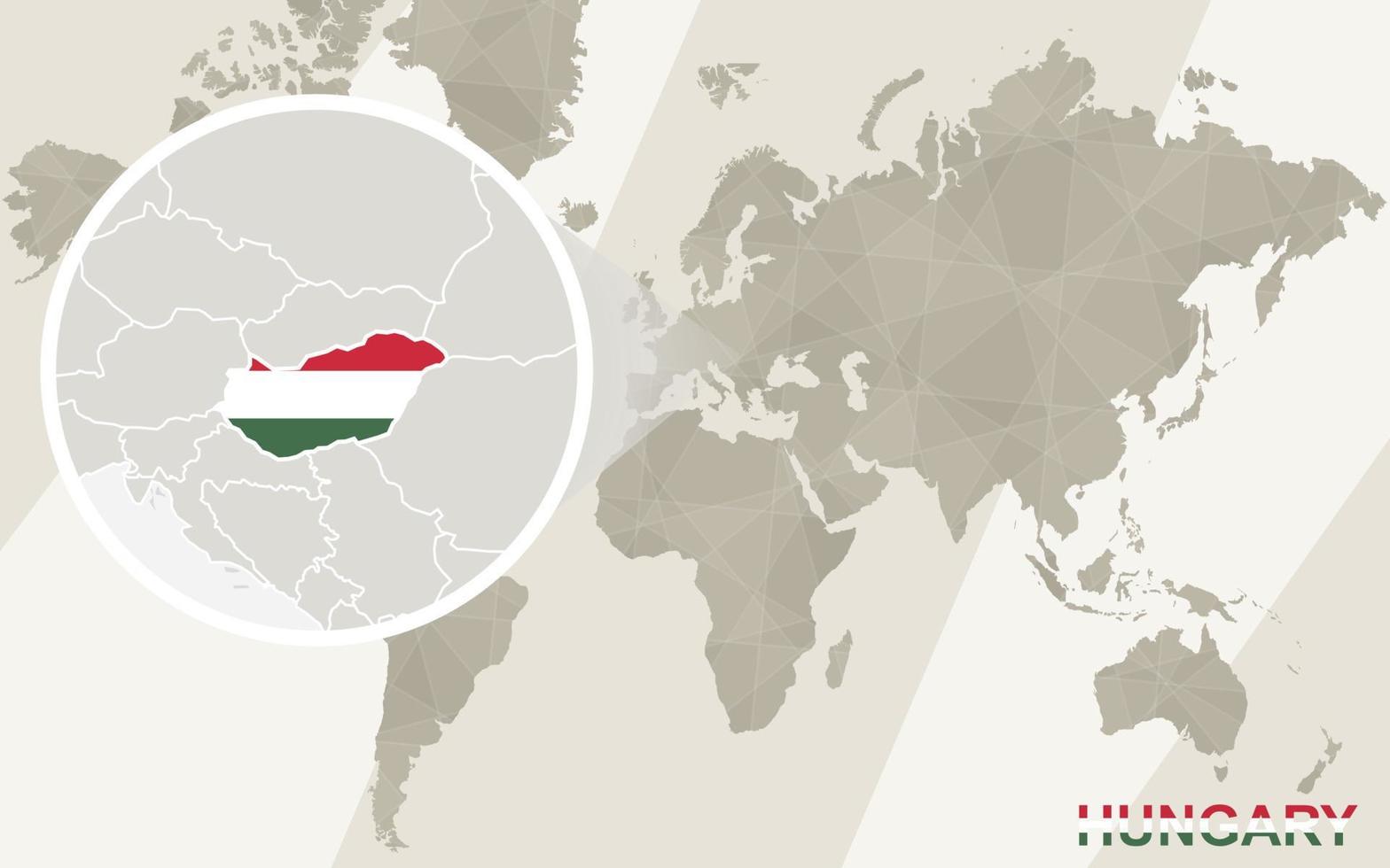 Zoom on Hungary Map and Flag. World Map. vector