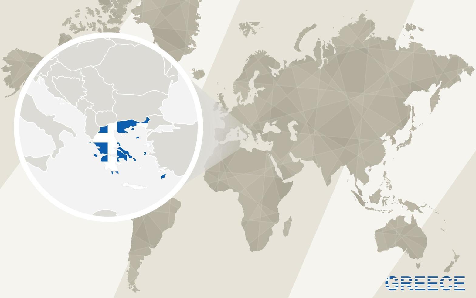 zoom en el mapa y la bandera de grecia. mapa del mundo. vector