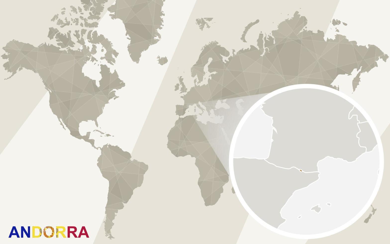 Zoom on Andorra Map and Flag. World Map. vector