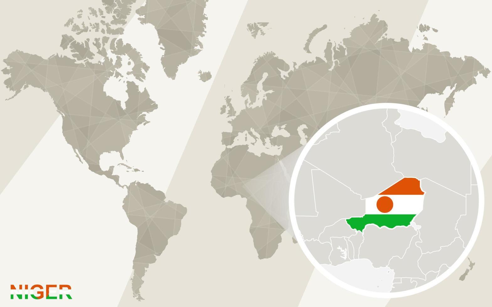 Zoom on Niger Map and Flag. World Map. vector