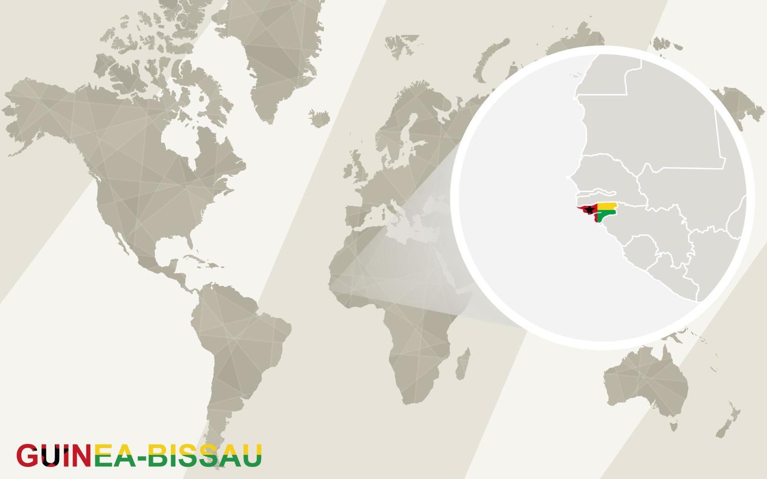 zoom en el mapa y la bandera de guinea-bissau. mapa del mundo. vector