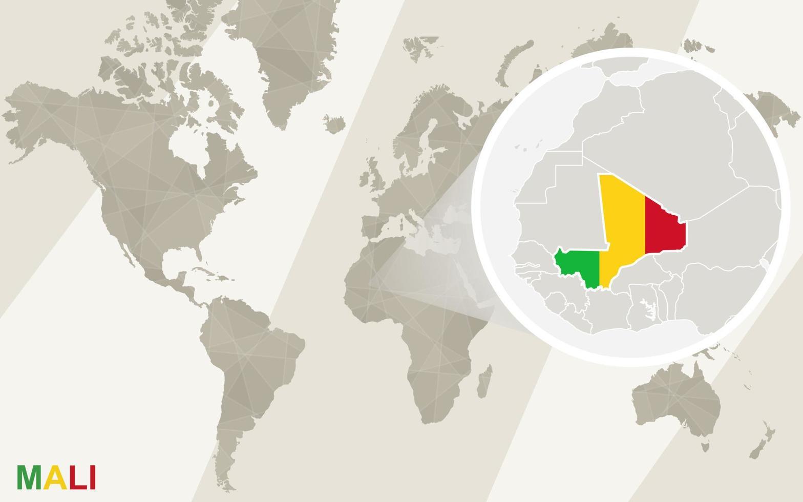 Zoom on Mali Map and Flag. World Map. vector