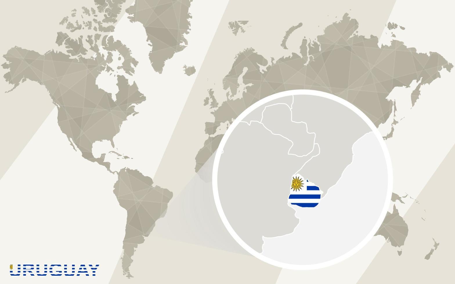 zoom en el mapa y la bandera de uruguay. mapa del mundo. vector