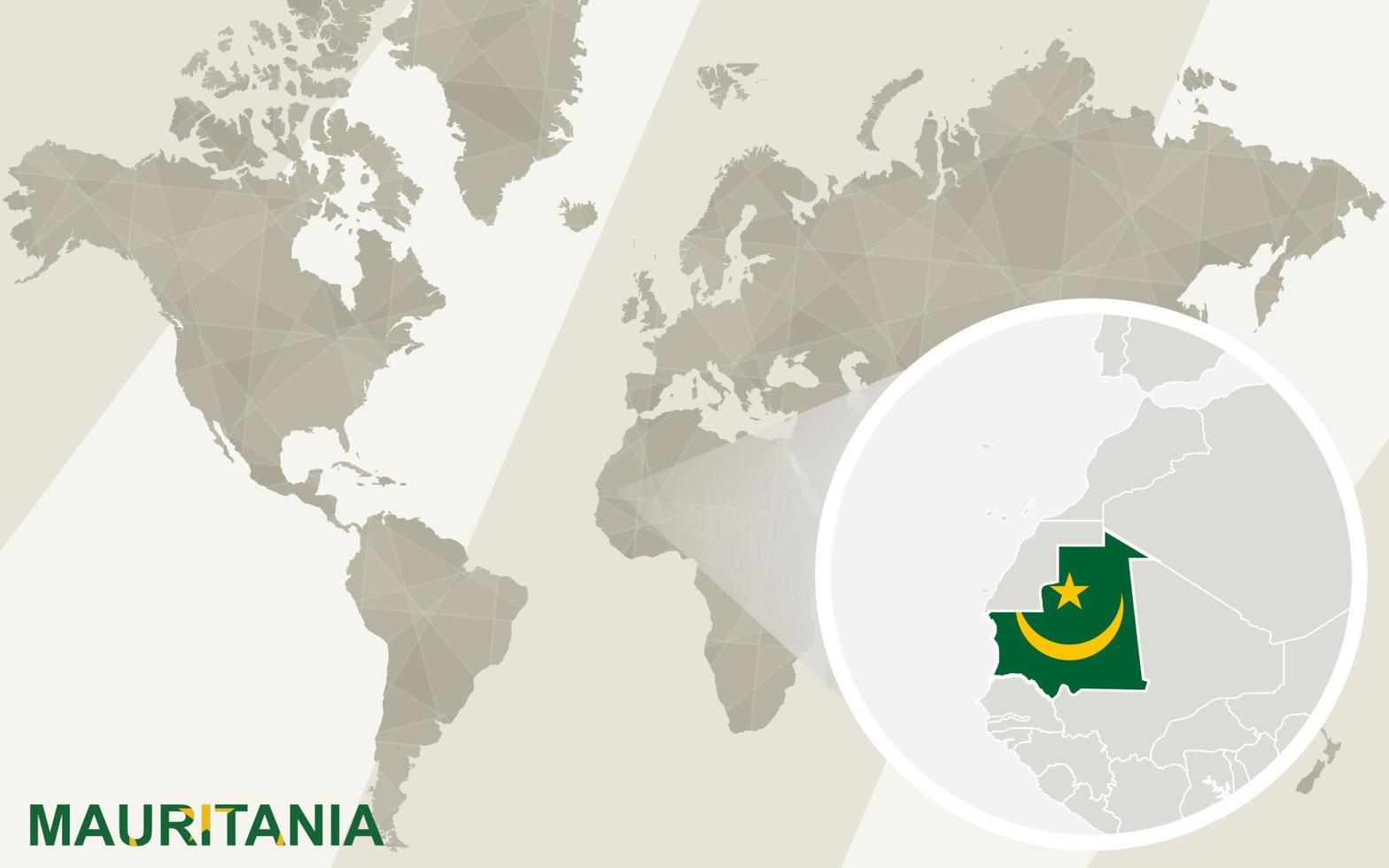 Zoom on Mauritania Map and Flag. World Map. vector