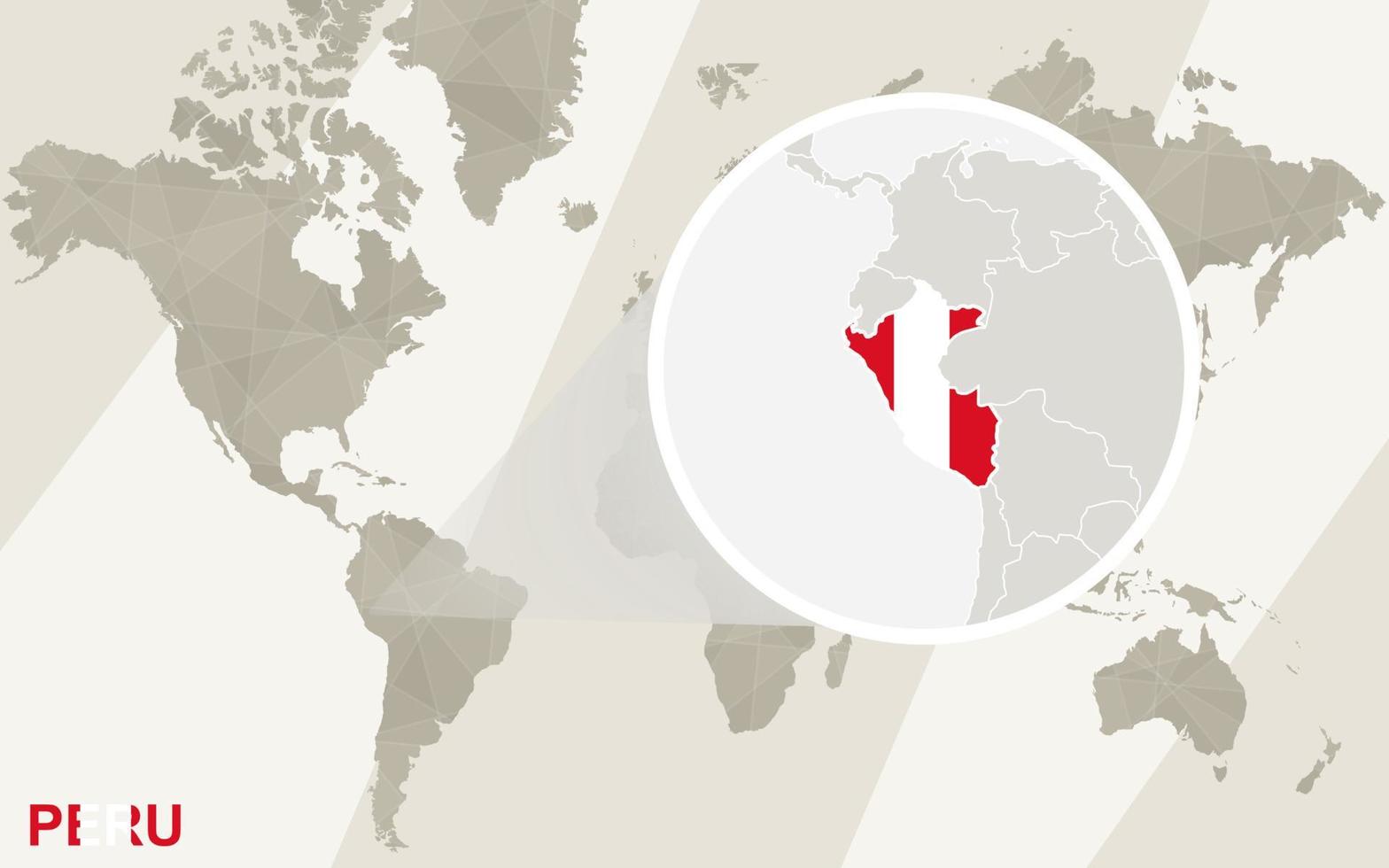 Zoom en el mapa y la bandera de Perú. mapa del mundo. vector