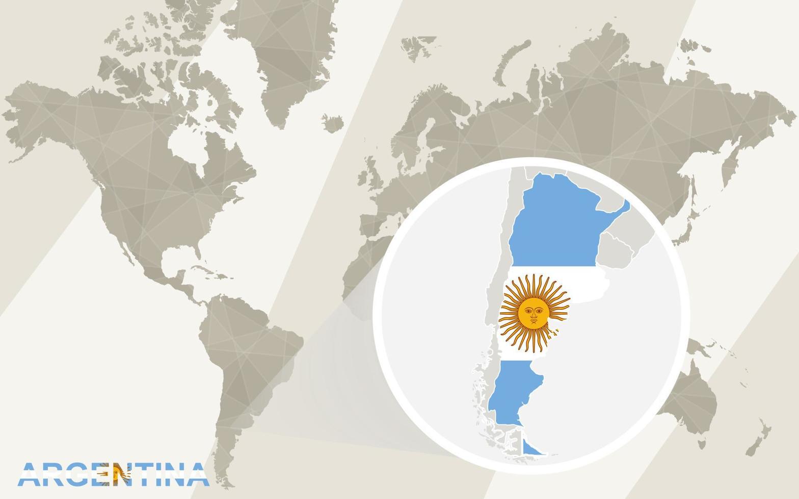 zoom en el mapa y la bandera argentina. mapa del mundo. vector