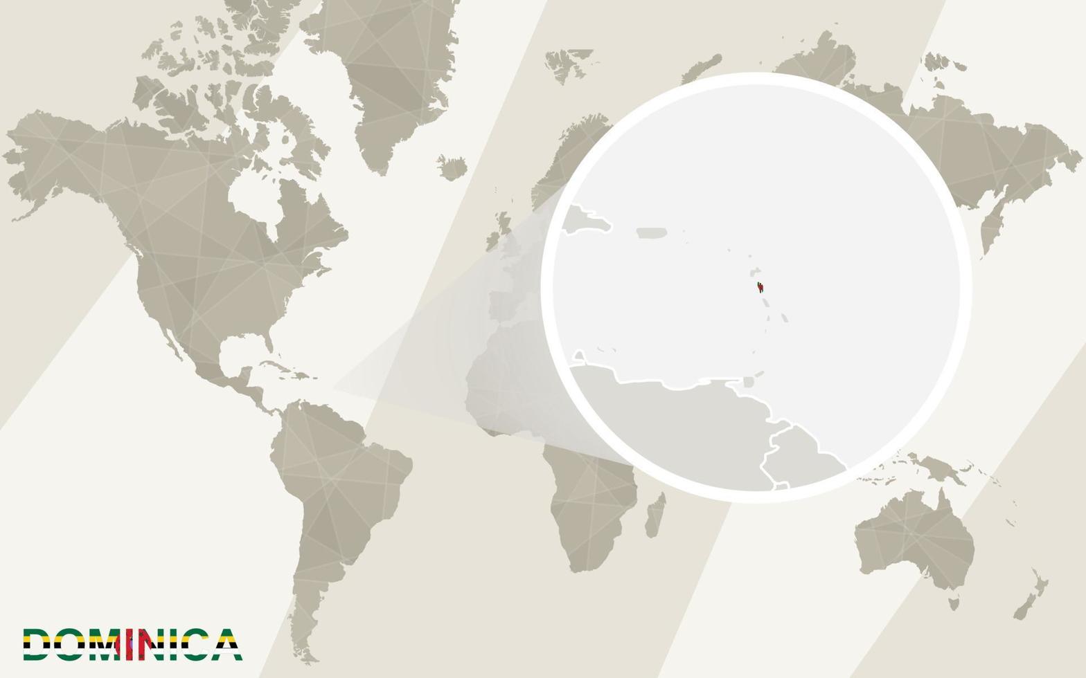 zoom en el mapa y la bandera de dominica. mapa del mundo. vector