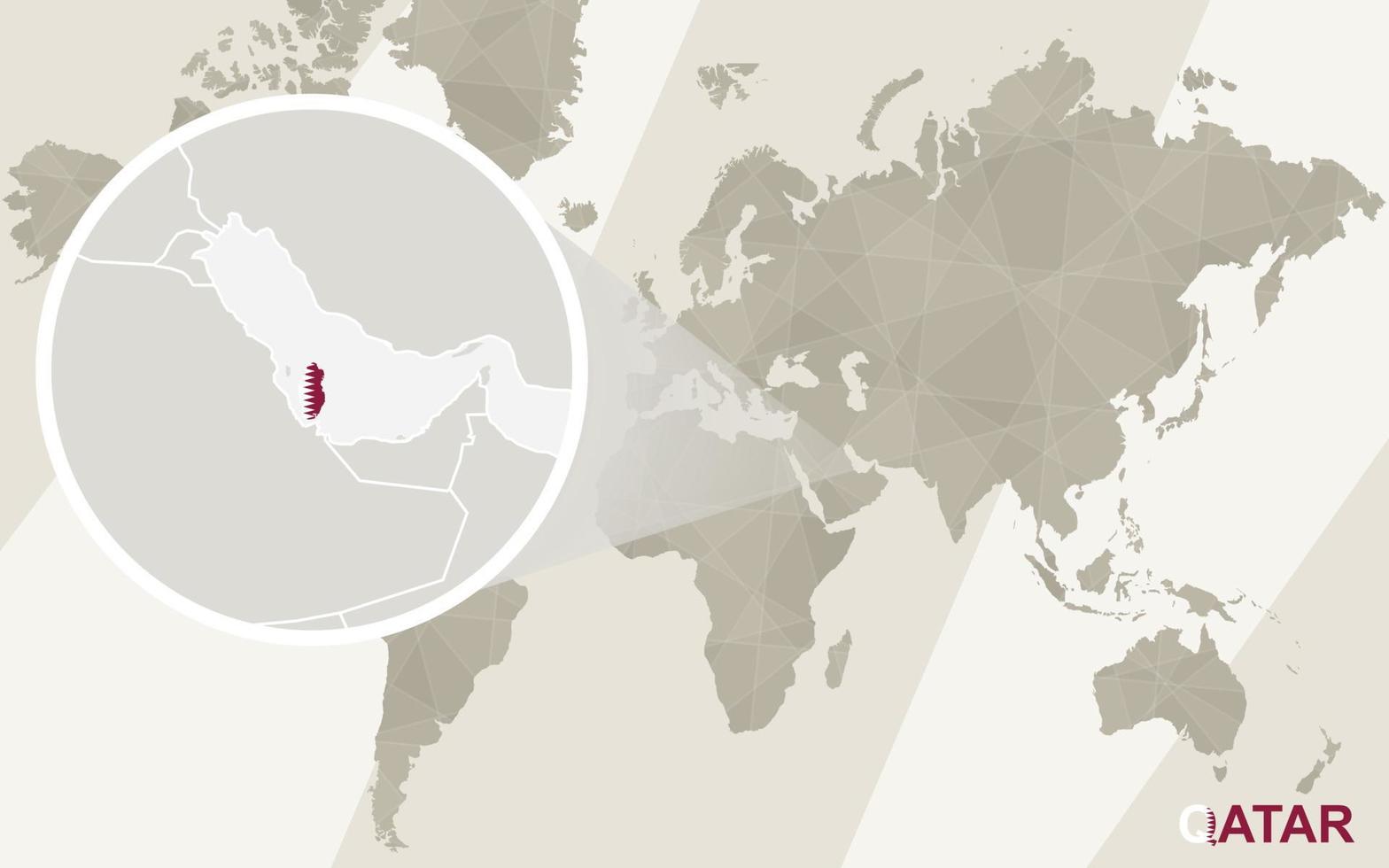 zoom en el mapa y la bandera de qatar. mapa del mundo. vector