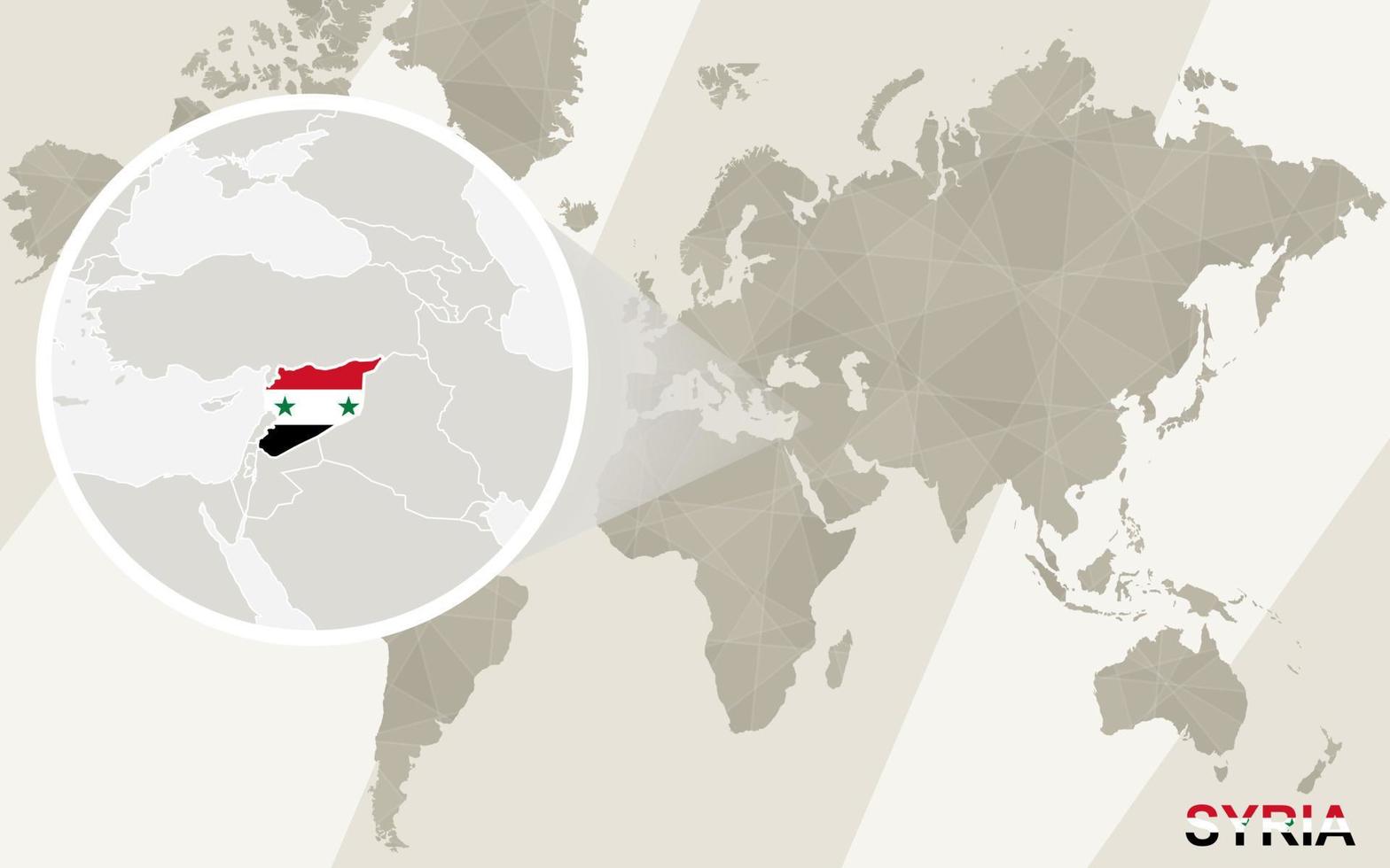 Zoom en el mapa y la bandera de Siria. mapa del mundo. vector