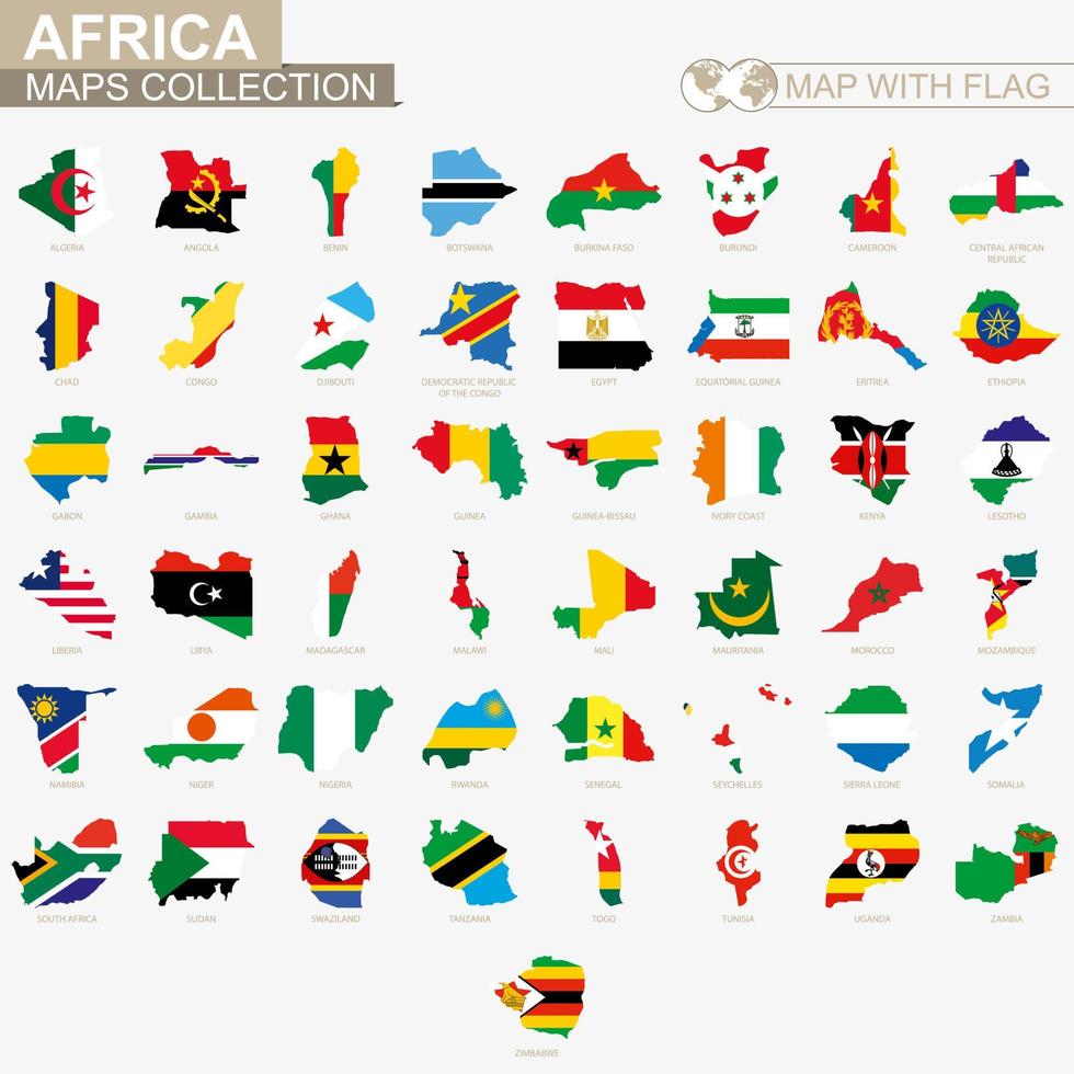 Map with flag African countries collection. vector