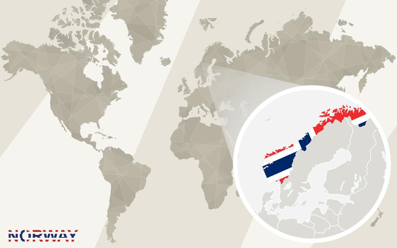 zoom en el mapa y la bandera de noruega. mapa del mundo. vector