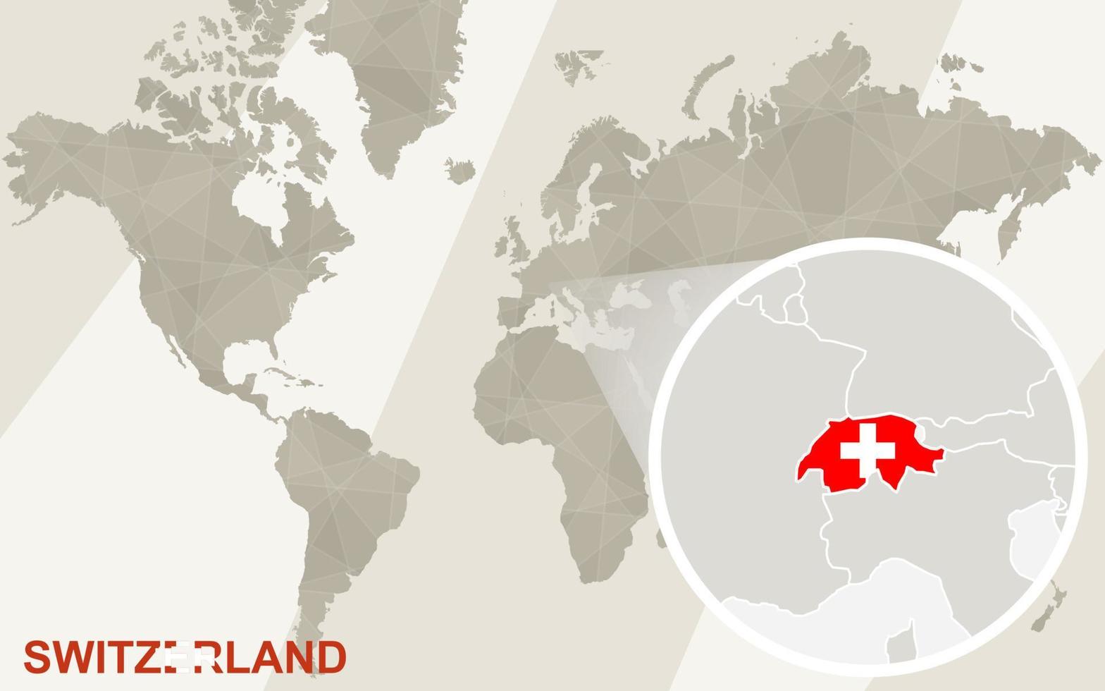 Zoom on Switzerland Map and Flag. World Map. vector