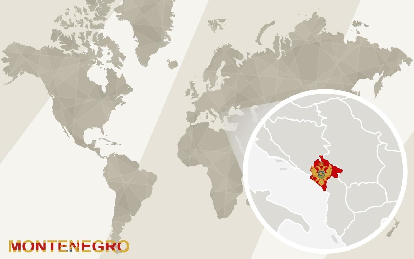 Zoom on Montenegro Map and Flag. World Map. vector