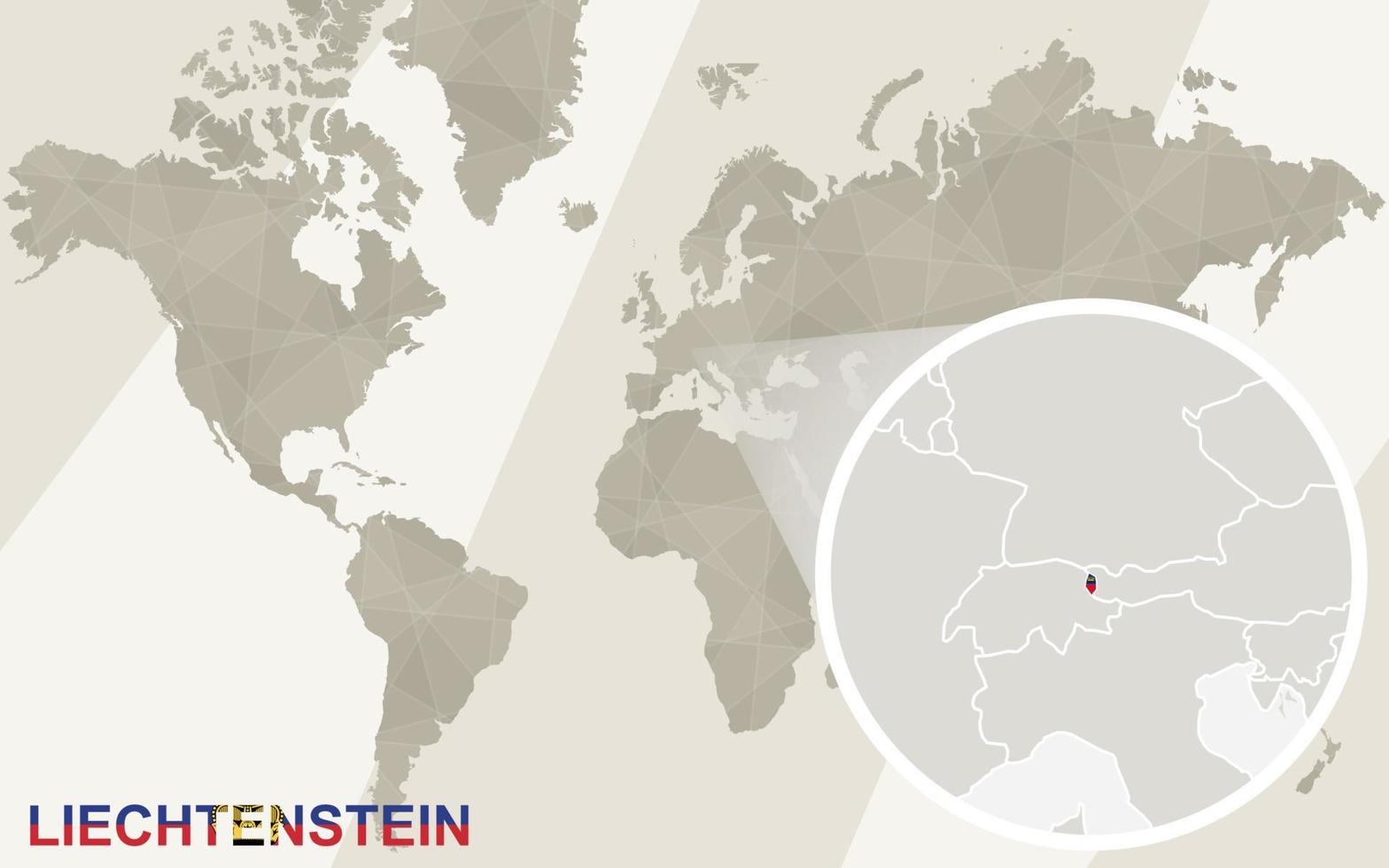 zoom en el mapa y la bandera de Liechtenstein. mapa del mundo. vector