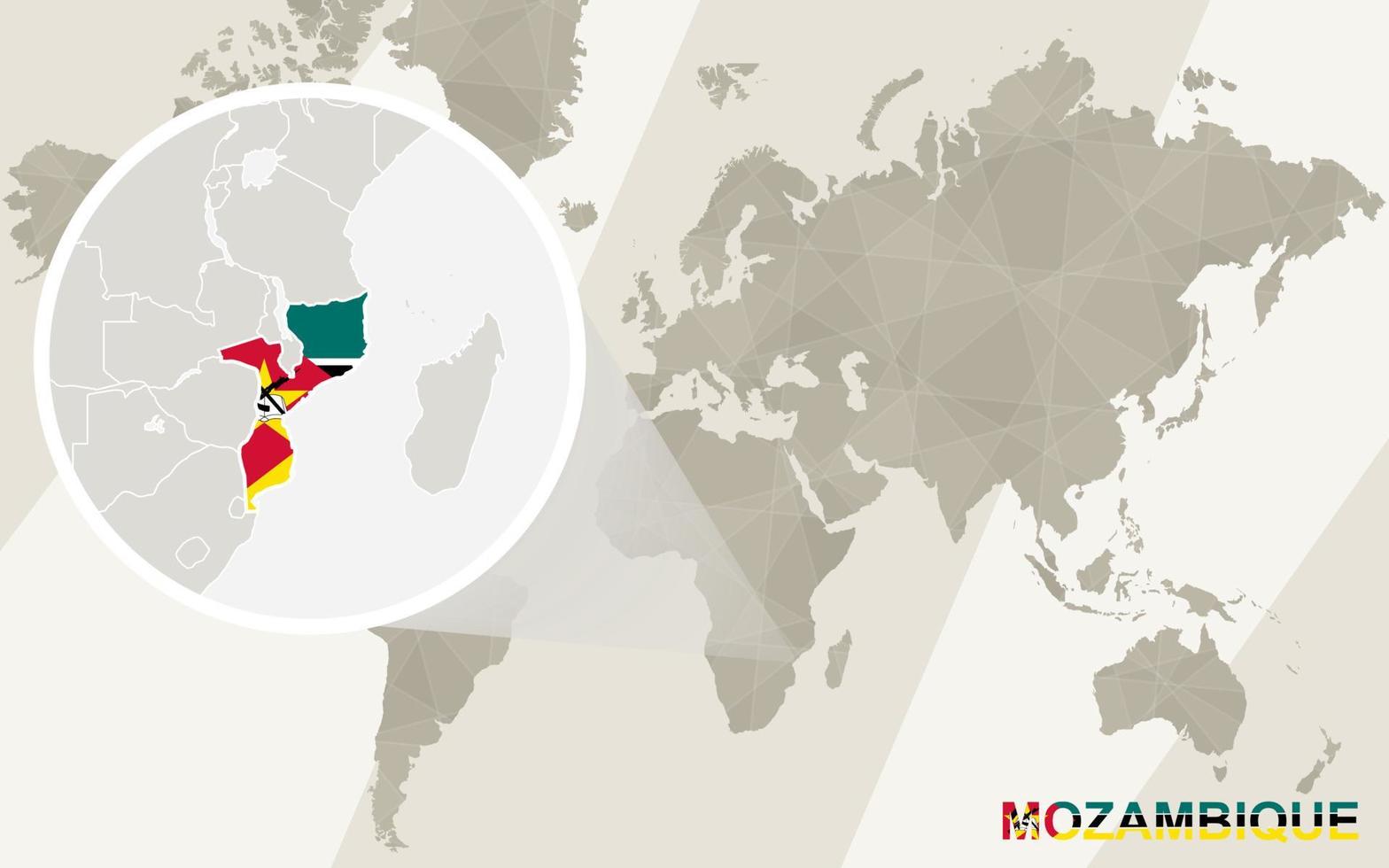 Zoom on Mozambique Map and Flag. World Map. vector