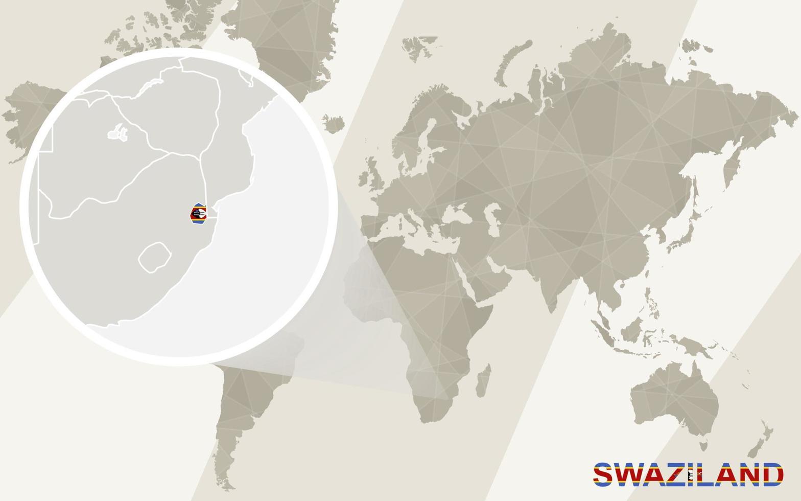 zoom en el mapa y la bandera de swazilandia. mapa del mundo. vector