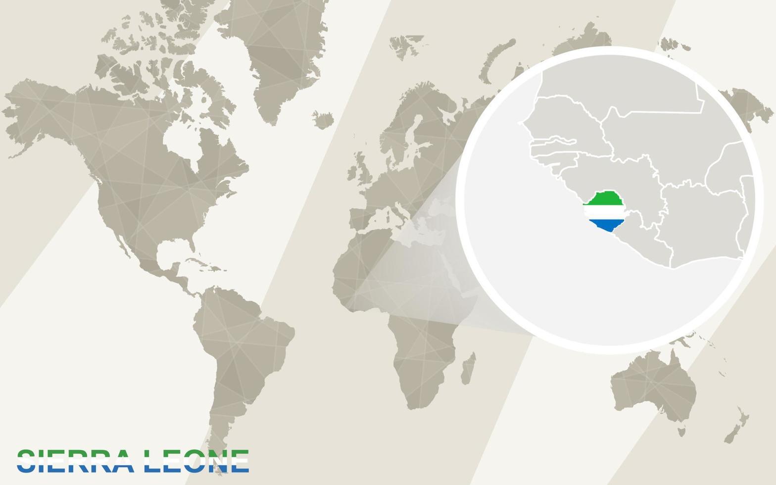 zoom en el mapa y la bandera de sierra leona. mapa del mundo. vector