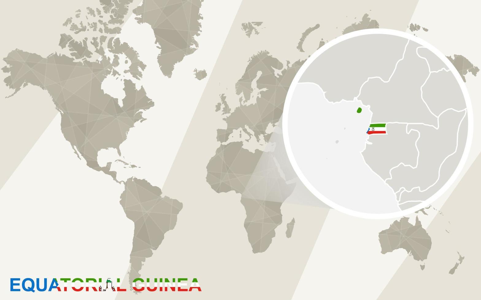 zoom en el mapa y la bandera de guinea ecuatorial. mapa del mundo. vector