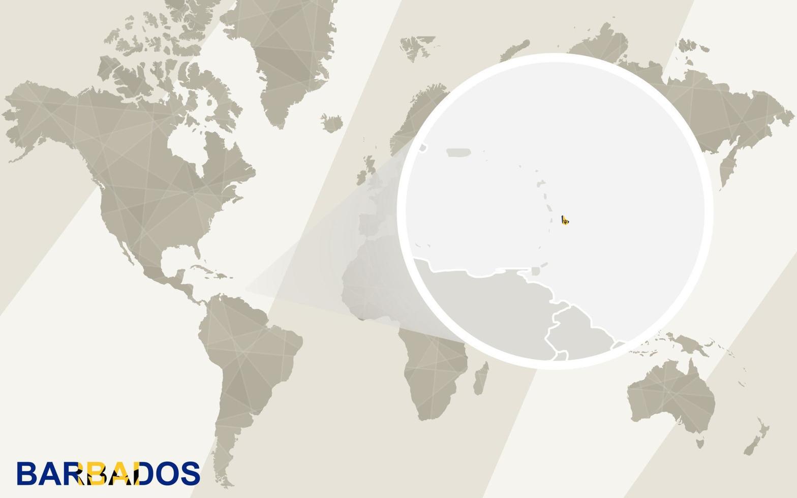 zoom en el mapa y la bandera de barbados. mapa del mundo. vector