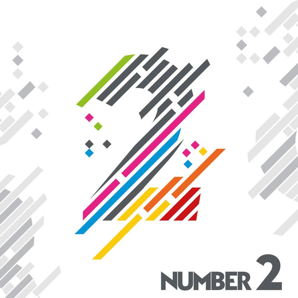 number 2 with unique color line design vector