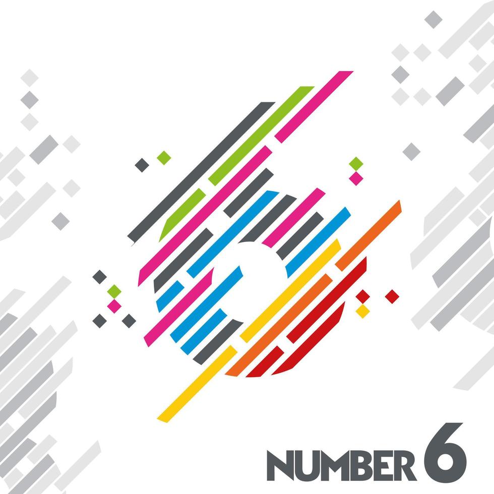 número 6 con diseño de línea de color único vector