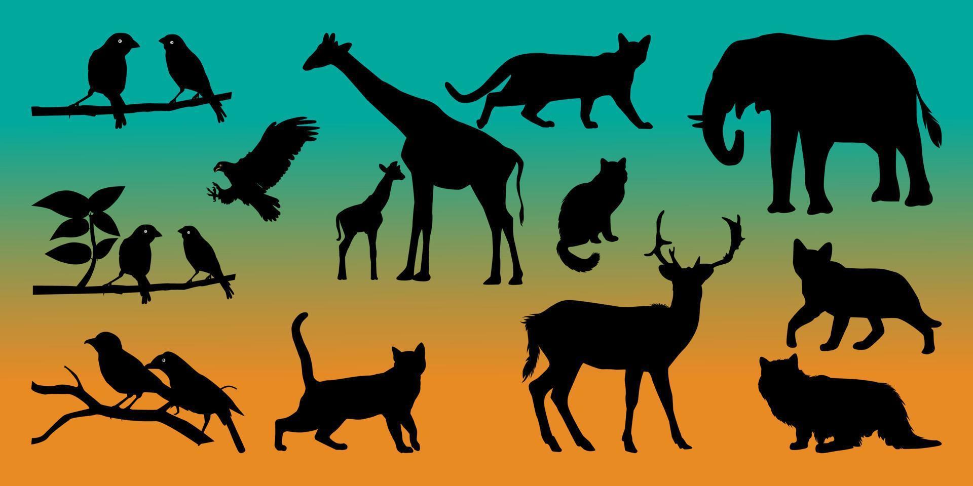 colección de siluetas de animales para adornos de diseño. vector