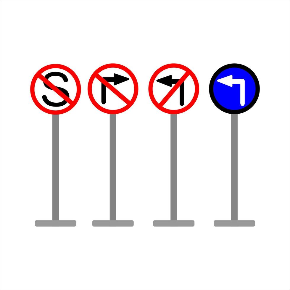 ilustración vectorial de una advertencia de señal de tráfico, sin girar a la izquierda, a la derecha y parar. vector