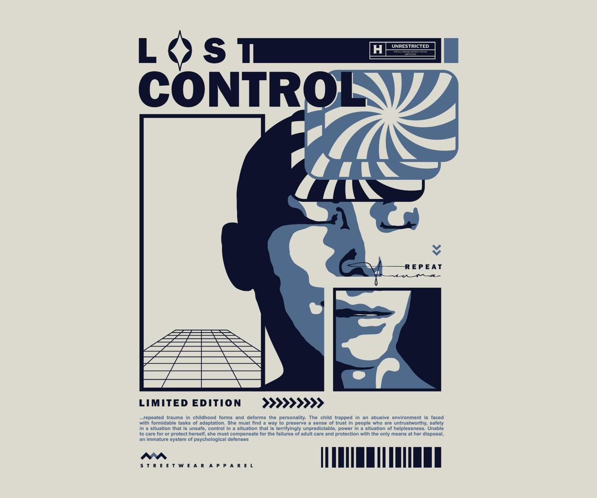 Vintage illustration of People lost control and get trauma t shirt design, vector graphic, typographic poster or tshirts street wear and Urban style