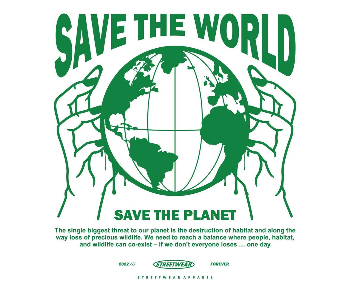 ilustración vintage de save the eart save the planet diseño de camisetas, gráfico vectorial, afiche tipográfico o camisetas ropa de calle y estilo urbano vector