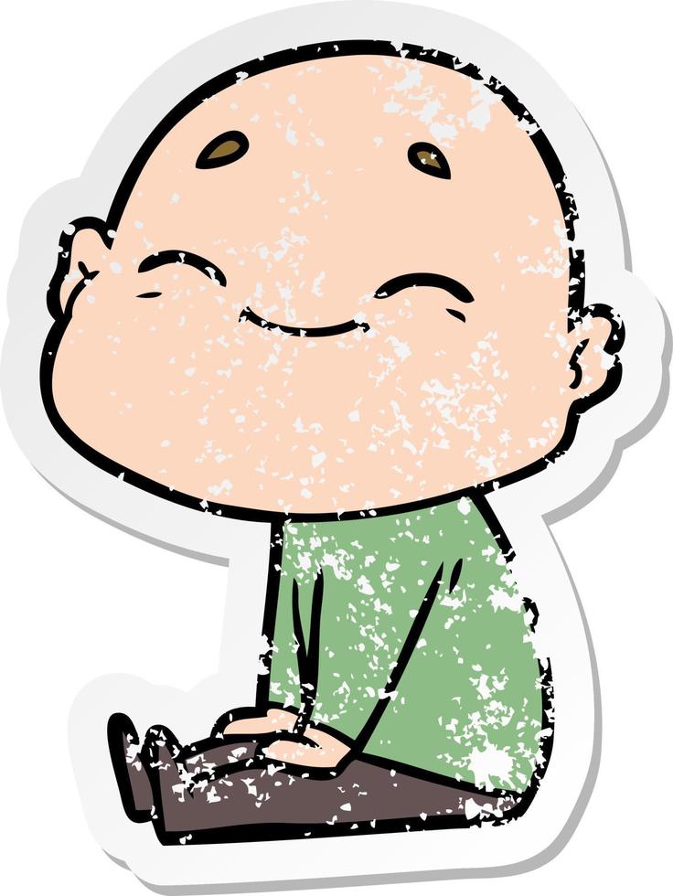 distressed sticker of a happy cartoon bald man vector
