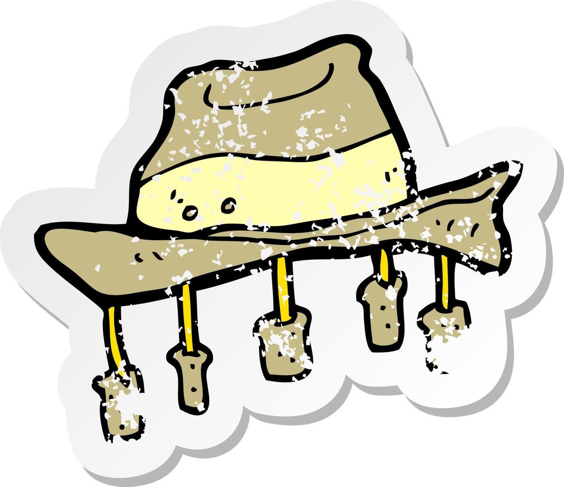 retro distressed sticker of a cartoon hat with corks vector