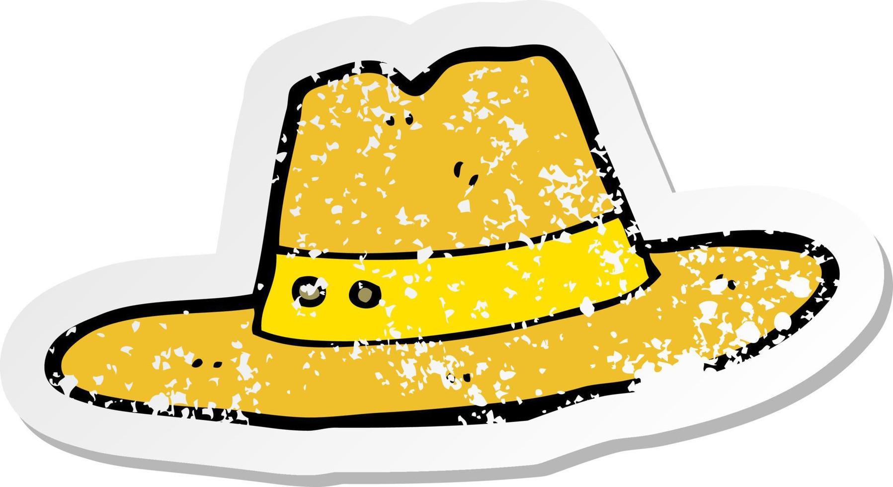 pegatina retro angustiada de un sombrero de dibujos animados vector