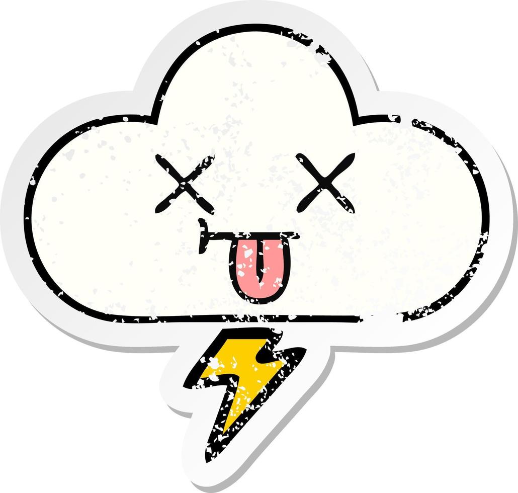 distressed sticker of a cute cartoon thunder cloud vector
