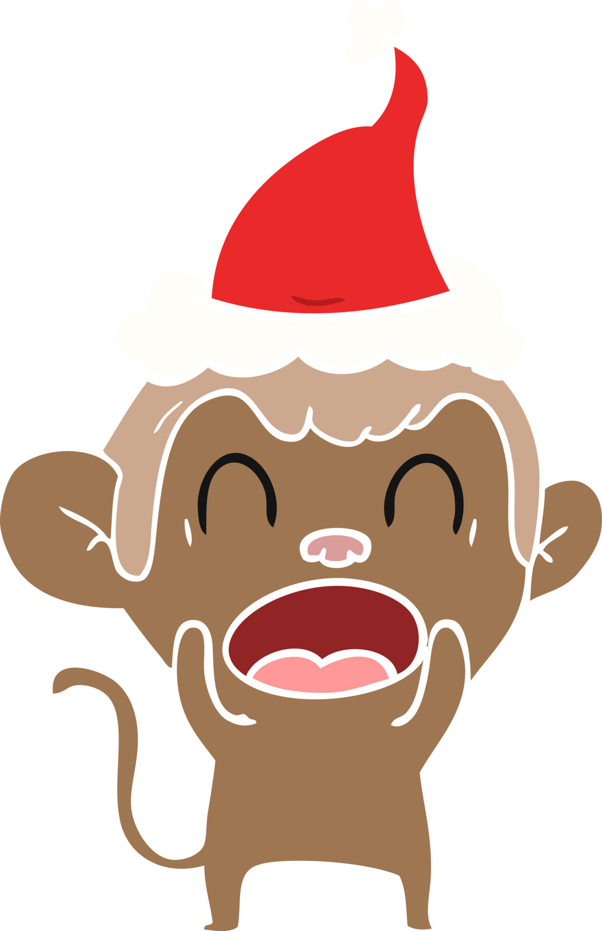 shouting flat color illustration of a monkey wearing santa hat 10236625